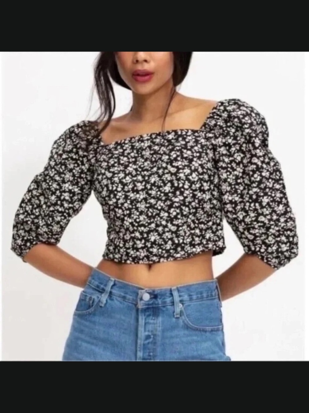 NEW Levis Floral Statement Crop Top Shirt Womens XS black western boho